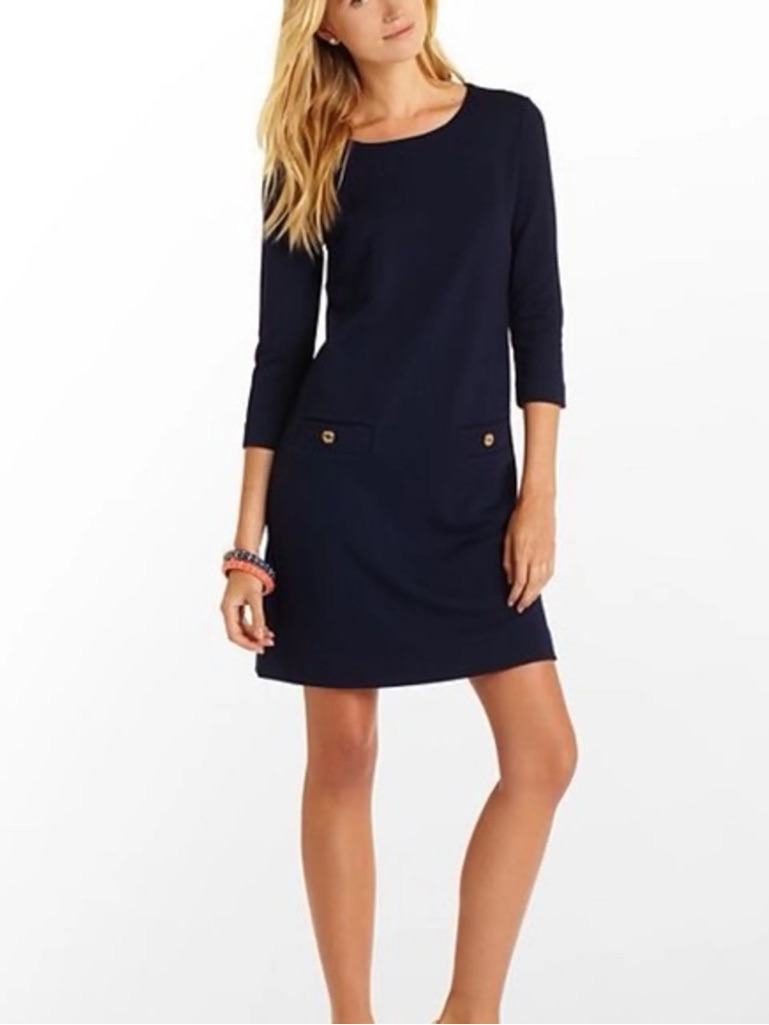 Lilly Pulitzer Navy Blue Charlene Shift 3/4 Sleeve Dress Size Medium